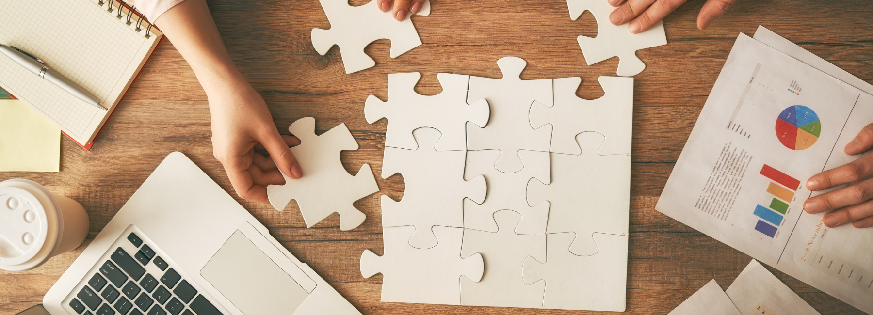 A puzzle is being assembled